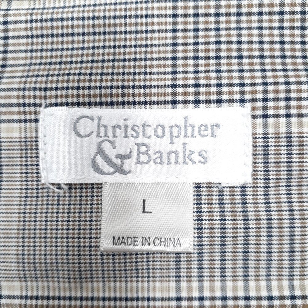 Christopher & Banks Womens Vest L Beige Black Plaid Zip Snap 247 - Picture 5 of 7